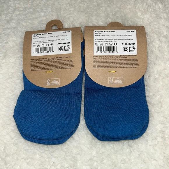 Allbirds Anytime Ankle Socks Basin Blue Women’s Small Size 5-7 NEW 2 Pack - Picture 2 of 3